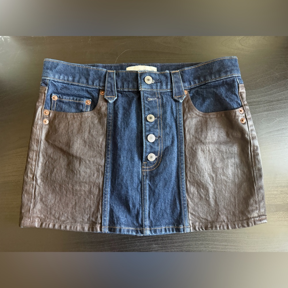 Abercrombie & Fitch Two-Tone Denim and Brown Mini Skirt